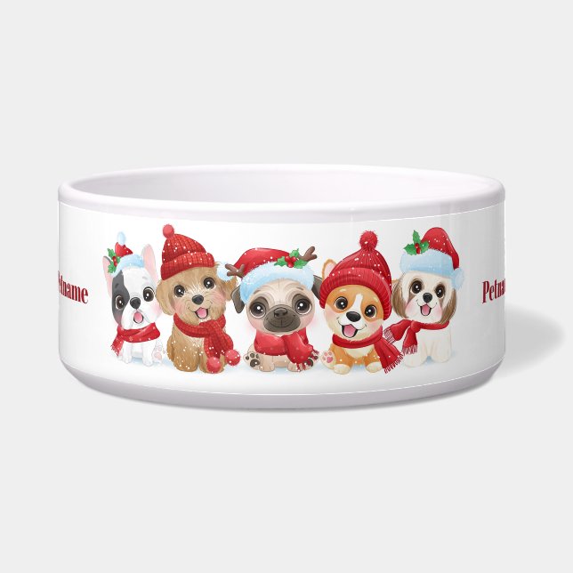 Eigen sms-Puppies met kerstcadeau Voerbakje (Voorkant)