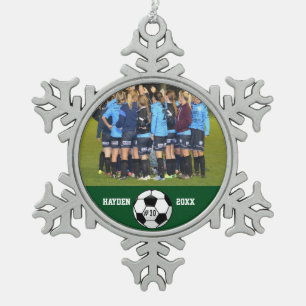 Eigen Soccer Photo Collage Name Team Number Tin Sneeuwvlok Ornament