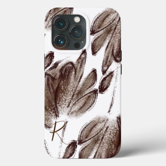 Eigen stijlvolle bruine Waterverf Floral Monogram Case-Mate iPhone Case (Achterkant)