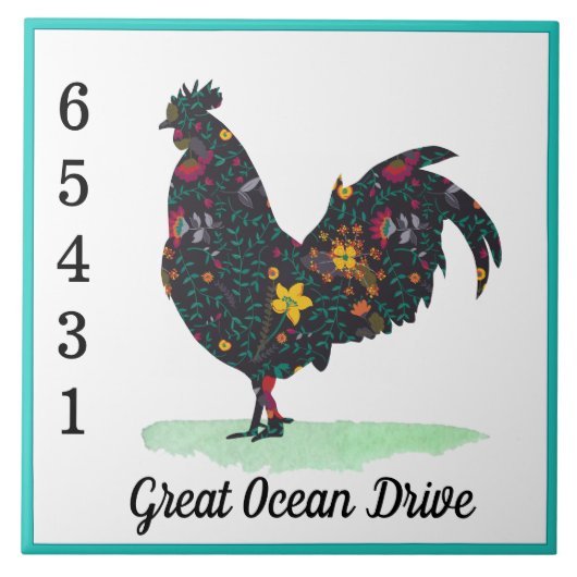 Eigen straatnaam huisnummer bloemkip tegeltje (Voorkant)