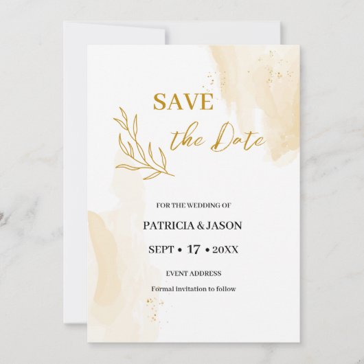 Eigen streekbladeren met de datum save the date (Voorkant)