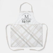 Eigen Tekst | Beige witte Buffalo Plaid Monogram Schort (Voorkant)