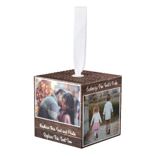 Eigen tekst en foto's / Houten elegant landhout Kubus Ornament