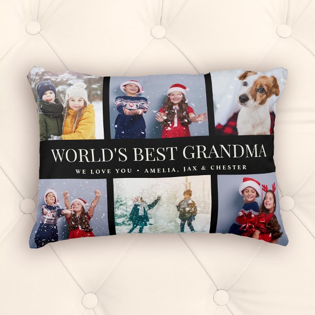 Eigen tekst fotocollage WORLDS BEST GRANDMA Accent Kussen (Celebrate grandma! Our custom photo collage pillow -a heartwarming gift for the World's Best Grandma)
