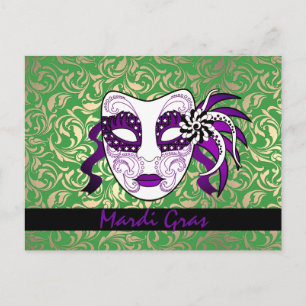 Eigen tekst Groen, Goud en Paars Mardi Gras Masker Briefkaart