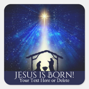 Eigen tekst Jezus is geboren Nativiteit kerstster Vierkante Sticker