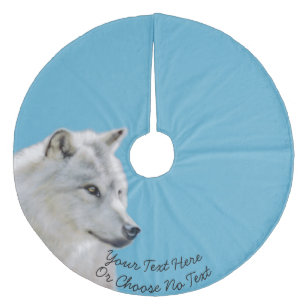 Eigen tekst/Majestic White Wolf Painting on Blue Fleece Kerstboom Rok