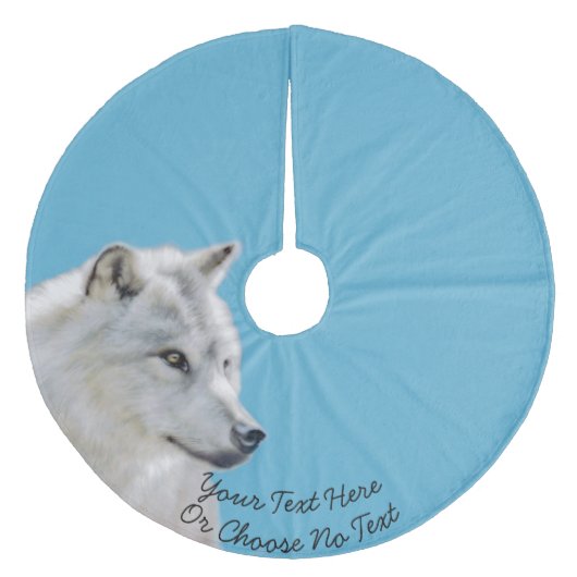 Eigen tekst/Majestic White Wolf Painting on Blue Fleece Kerstboom Rok (Voorkant)