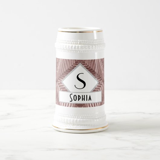 Eigen tekst/Roos Gold Art Deco Metallic Elegant Bierpul (Center)