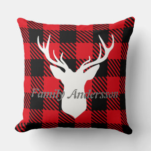 Eigen tekst schattige trendy tartan red black kussen