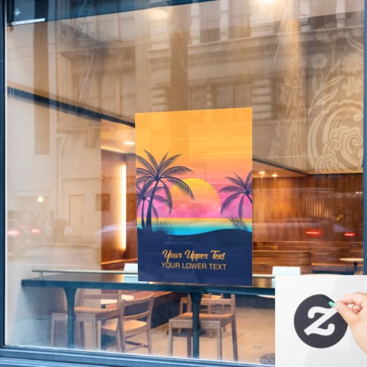 Eigen tekst Tropische Island Sunset Raamsticker (Cafe Raam)