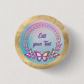 Eigen tekst, vlinders en hartenliefdesmonogram ronde button 3,2 cm (Voorkant)