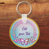 Eigen tekst, vlinders en hartenliefdesmonogram sleutelhanger (Voorkant)