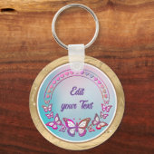 Eigen tekst, vlinders en hartenliefdesmonogram sleutelhanger (Voorkant)