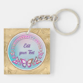 Eigen tekst, vlinders en hartenliefdesmonogram sleutelhanger (Achterkant)