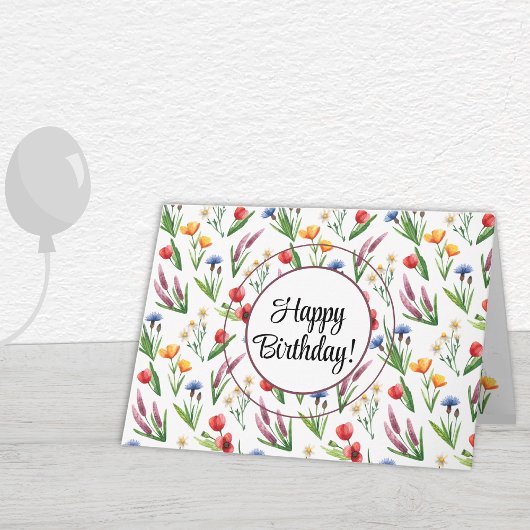 Eigen Tekst | Wildflowers Happy Birthday Greeting Kaart