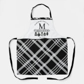 Eigen Tekst | Zwart-wit Buffalo Plaid Monogram Schort (Voorkant)