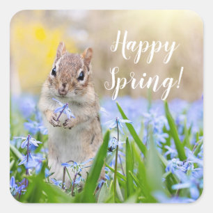 Eigen teksteekhoorn in wilde bloemen Happy Spring Vierkante Sticker