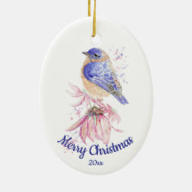 Eigen Waterverf blauwvogel met kersttong