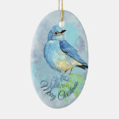 Eigen Waterverf blauwvogel met kersttong Keramisch Ornament (Rechts)