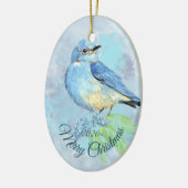 Eigen Waterverf blauwvogel met kersttong Keramisch Ornament (Links)