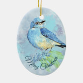 Eigen Waterverf blauwvogel met kersttong Keramisch Ornament (Achterkant)