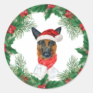 Eigenaar Duitse Herdershond Rood Vakantie Kerstmis Ronde Sticker