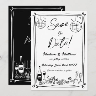 Eigenaardige met de hand getekende krabbeldoodles save the date