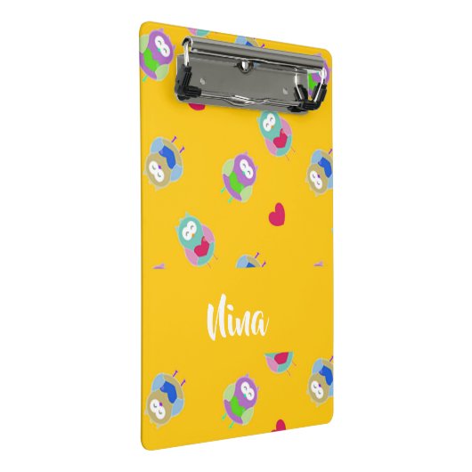 Eigenaren met hart op sinaasappel mini klembord (Schuin)