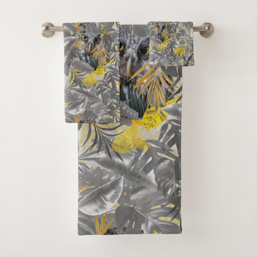 Eigenaren, piek, doorheen, grijs en geel, bladeren bad handdoek (Insitu)