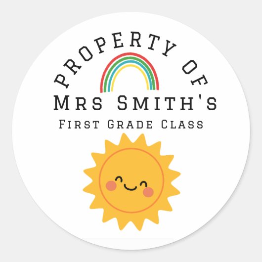 Eigendom van de klas sticker | Smiley Sun School (Voorkant)