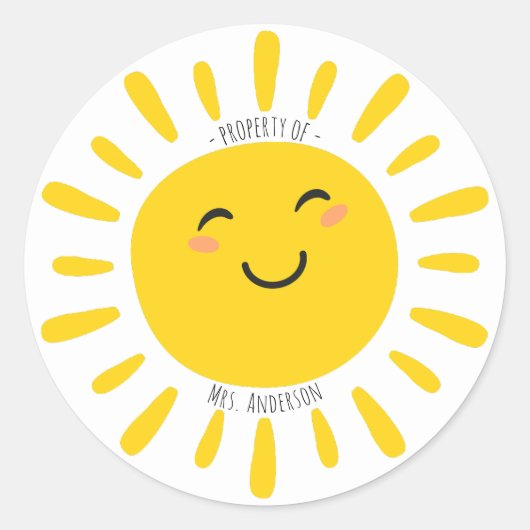Eigendom Van De Naam Van De Leraar Zonneschijn Ronde Sticker (Voorkant)