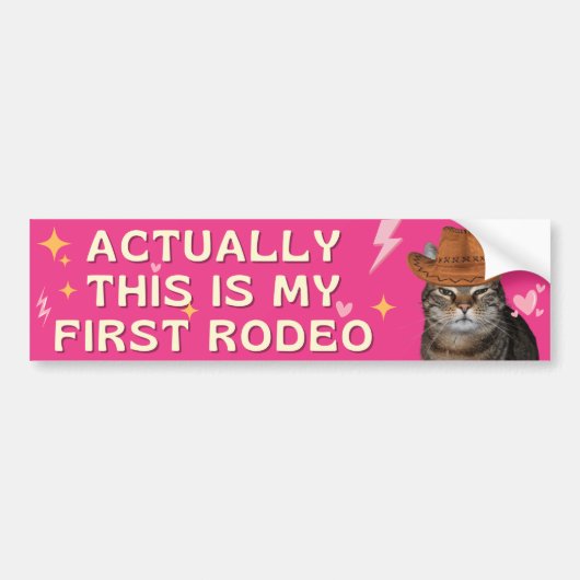 Eigenlijk is dit mijn eerste rodeo kat grappig bumpersticker (Voorkant)