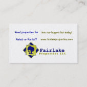 Eigenschappen van het meer: Professioneel Visitekaartje (Achterkant)