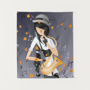 Eigenzinnig leuk clown saxofonist wandkleed