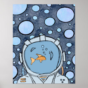 Eigenzinnige Abstracte Vis Astronaut in Space Post Poster