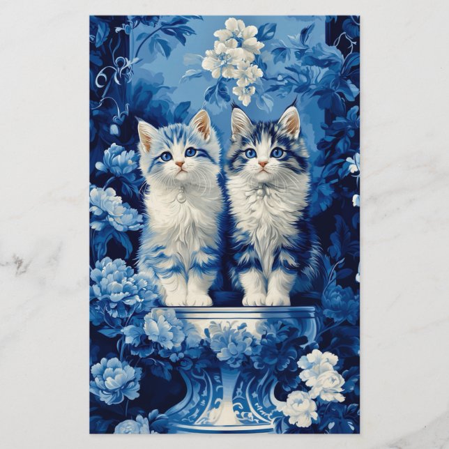 Eigenzinnige Blauw & Witte Kittens Bloemen CP7 Cra (Voorkant)