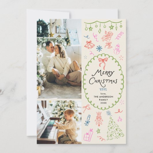 Eigenzinnige Boho Hand getrokken Vrolijk Kerstmis Feestdagenkaart (Voorkant)