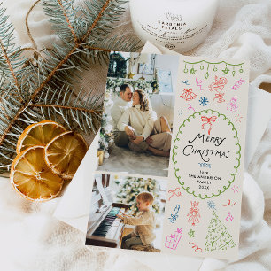 Eigenzinnige Boho Hand getrokken Vrolijk Kerstmis Feestdagenkaart