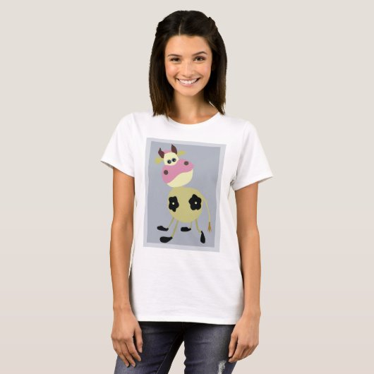 Eigenzinnige Cartoon Koe Fun Boerderij Dier T-shirt (Voorkant volledig)