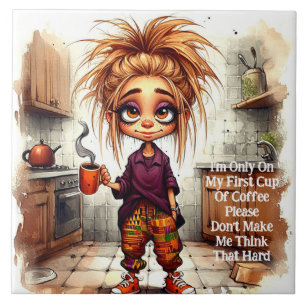 Eigenzinnige Coffee Lady 1st Cup Keramische Tegel Tegeltje