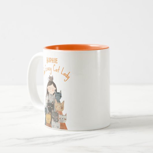 Eigenzinnige Crazy Cat Lady met naam Grappig Tweekleurige Koffiemok (Voorkant links)