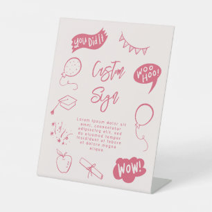 Eigenzinnige Doodle Graduation Party Roze Custom Reclamebord Met Voetstuk