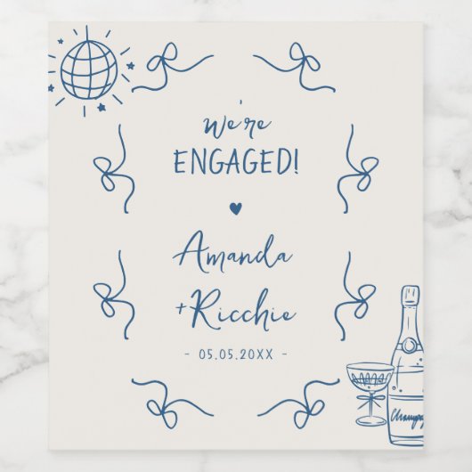Eigenzinnige Franse Whimsy Bows Engagement Party Wijn Etiket (Enkel label)