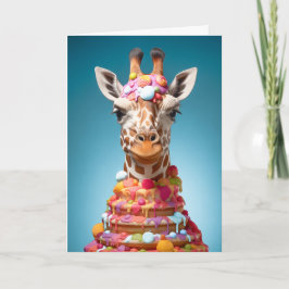 Eigenzinnige Giraffe Cake Schattige Funny Animal B Kaart