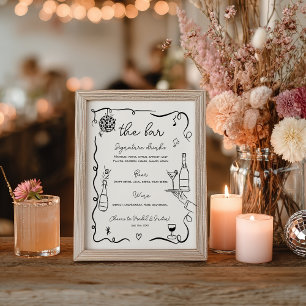 Eigenzinnige grillige zwarte Hand Getrokken Weddin Poster