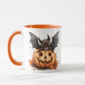 Eigenzinnige Halloween Black Bat & Pumpkin Coffee Mok (Links)