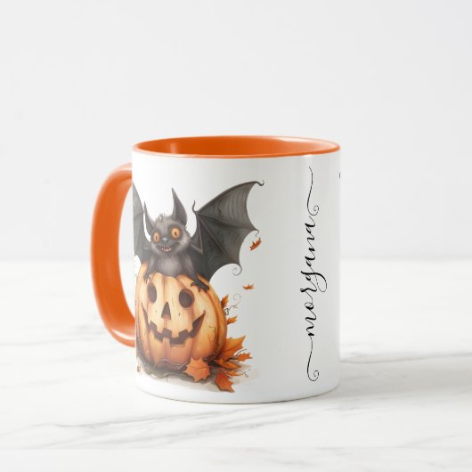 Eigenzinnige Halloween Black Bat & Pumpkin Coffee Mok (Voorkant links)