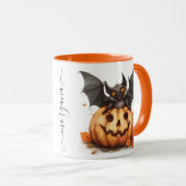 Eigenzinnige Halloween Black Bat & Pumpkin Coffee Mok (Voorkant rechts)
