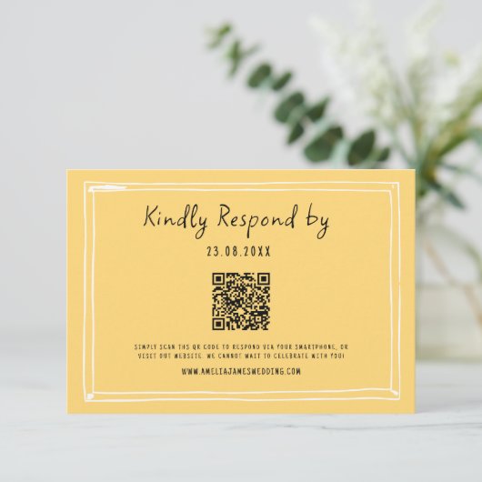 Eigenzinnige Hand Geschreven QR Code bruiloft RSVP Kaartje (Staand voorkant)